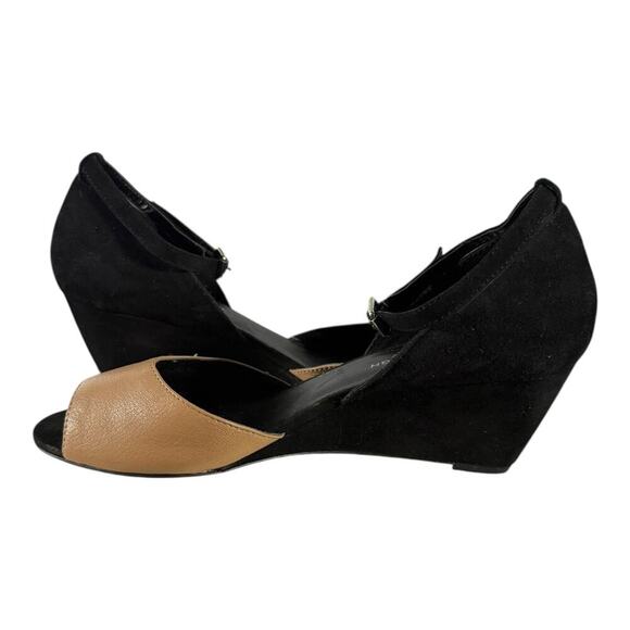 Julianne Hough Sole Society Leather Wedge Heels Black Tan Size 9 M - Picture 6 of 8